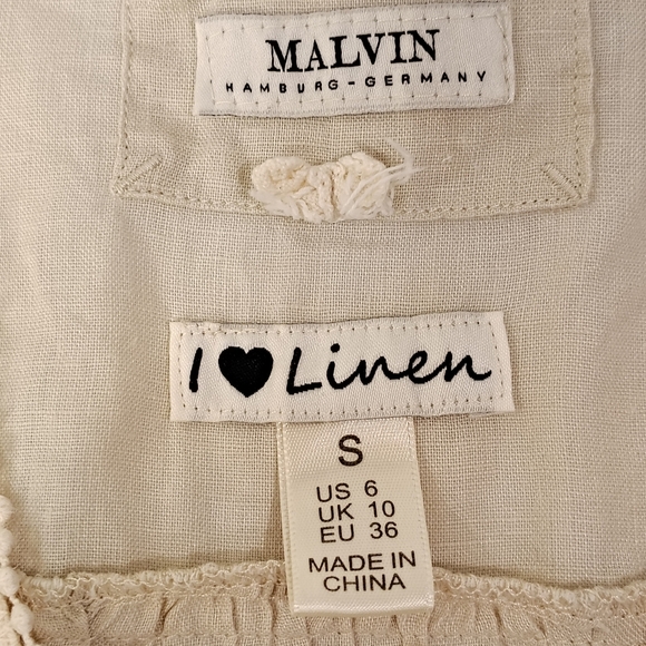 Malvin Hamburg Germany I love Linen Womens Blouse Sm Button Up Collar 100% Linen - Picture 7 of 11